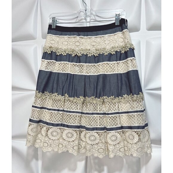 Elie Tahari Sz S 4 Cropped Crochet Lace Chambray Ivory Blue Skirt Top 2pc Set - Picture 7 of 16